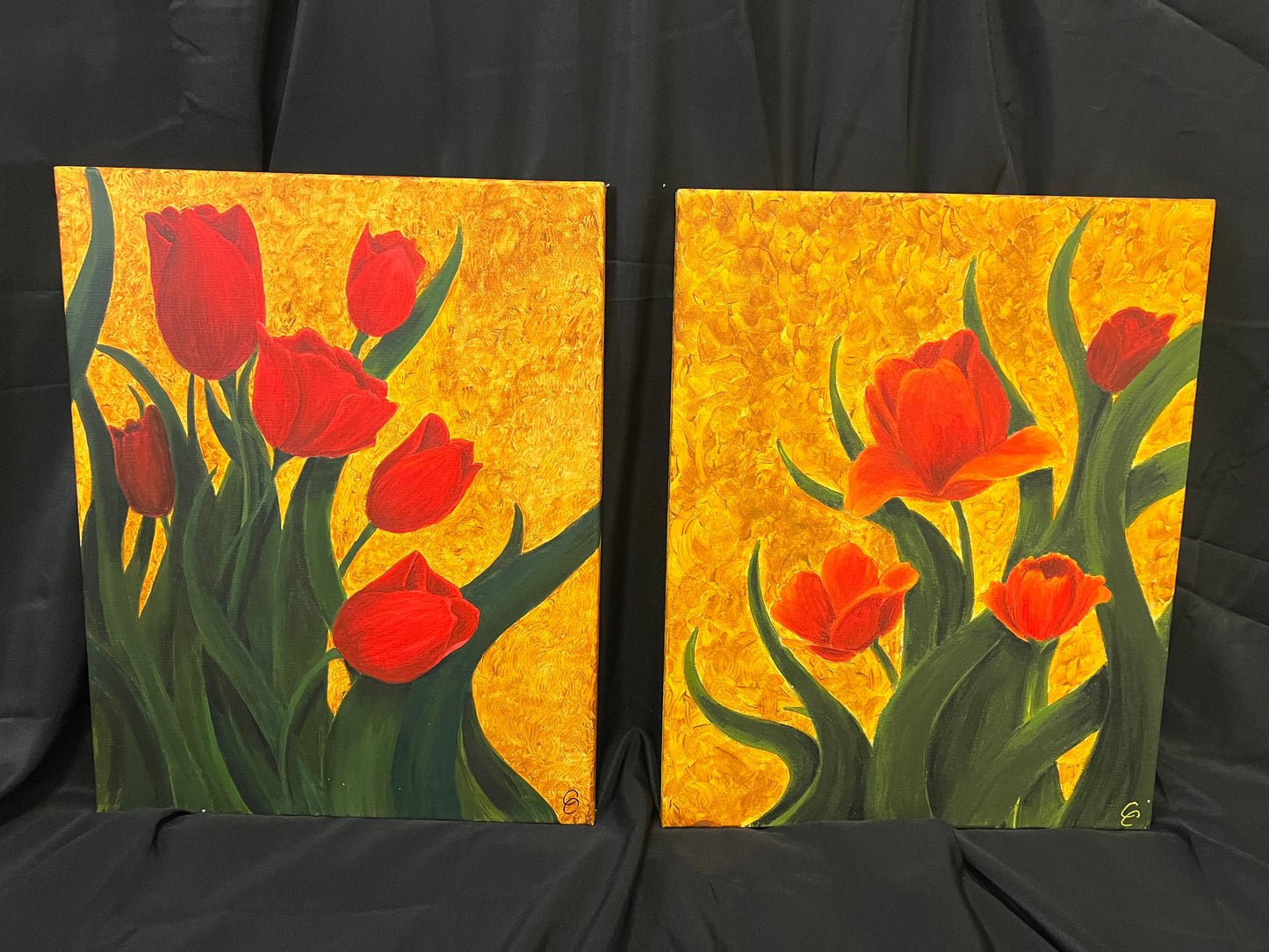 Warm flowers - set of 3 originals