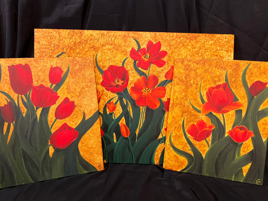 Warm flowers - set of 3 originals