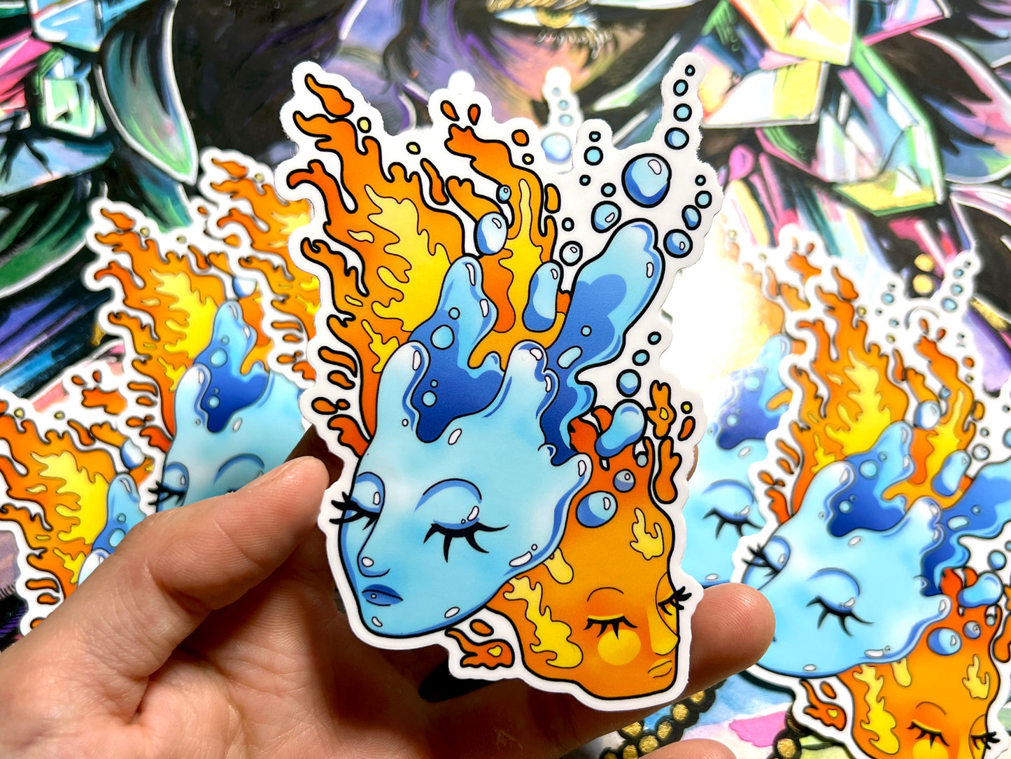 Water and Fire Heads Sticker