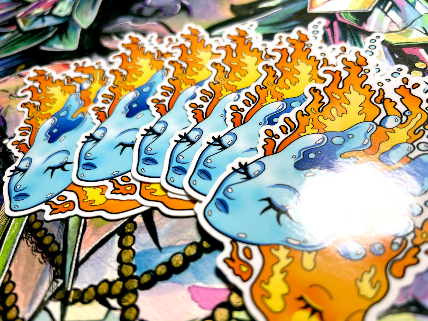 Water and Fire Heads Sticker